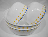 ❤️ 4-pc CORELLE MilkGlass HARMONY BOWL SET 46-oz Serving & 12-oz / Yellow Blue Dots