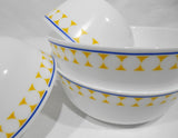 ❤️ 4-pc CORELLE MilkGlass HARMONY BOWL SET 46-oz Serving & 12-oz / Yellow Blue Dots