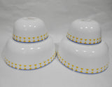 ❤️ 4-pc CORELLE MilkGlass HARMONY BOWL SET 46-oz Serving & 12-oz / Yellow Blue Dots