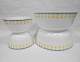 ❤️ 4-pc CORELLE MilkGlass HARMONY BOWL SET 46-oz Serving & 12-oz / Yellow Blue Dots