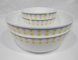 ❤️ 4-pc CORELLE MilkGlass HARMONY BOWL SET 46-oz Serving & 12-oz / Yellow Blue Dots