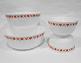 ❤️ 4-pc CORELLE MilkGlass RED HEARTS BOWL SET 46-oz Serving & 12-oz / Valentine