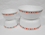 ❤️ 4-pc CORELLE MilkGlass RED HEARTS BOWL SET 46-oz Serving & 12-oz / Valentine