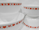❤️ 4-pc CORELLE MilkGlass RED HEARTS BOWL SET 46-oz Serving & 12-oz / Valentine