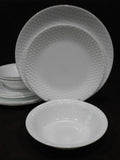 12-pc Corelle HONEYBEE DINNERWARE SET Plates Bowls *White Embossed Honeycomb