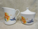 CORELLE Corning Porcelain HUMMINGBIRD Cream Sugar Set Tropical Floral
