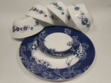 NEW 12-pc Corelle INDIGO BLOOMS Dinnerware Set Dark Blue Band w/Floral Sketch