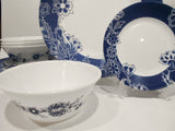 NEW 12-pc Corelle INDIGO BLOOMS Dinnerware Set Dark Blue Band w/Floral Sketch