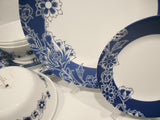 NEW 12-pc Corelle INDIGO BLOOMS Dinnerware Set Dark Blue Band w/Floral Sketch