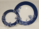 NEW 12-pc Corelle INDIGO BLOOMS Dinnerware Set Dark Blue Band w/Floral Sketch
