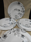 12-pc Corelle INKED POPPY DINNERWARE SET Plates Bowls BLACK FLORAL on WHITE