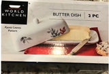 ❤️ Corelle Boutique KYOTO LEAVES Porcelain COVERED BUTTER DISH Japanese Watercolor