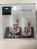 Corelle Boutique KYOTO LEAVES Porcelain SALT & PEPPER SHAKER SET Embossed White