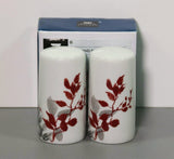 Corelle Boutique KYOTO LEAVES Porcelain SALT & PEPPER SHAKER SET Embossed White