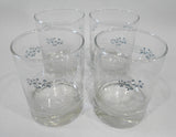 ❤️ 4 HTF Corelle LACE BOUQUET 9-oz ROCKS GLASSES Double Old Fashioned Blue White