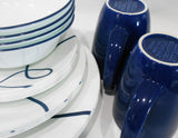 ❤️ 20-pc Corelle LIA ROUND Dinnerware Set / Plates Bowls Mugs Cobalt Blue Curly Swirls