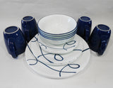 ❤️ 20-pc Corelle LIA ROUND Dinnerware Set / Plates Bowls Mugs Cobalt Blue Curly Swirls