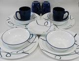 ❤️ 20-pc Corelle LIA ROUND Dinnerware Set / Plates Bowls Mugs Cobalt Blue Curly Swirls