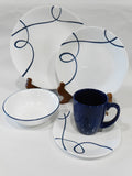 ❤️ 20-pc Corelle LIA ROUND Dinnerware Set / Plates Bowls Mugs Cobalt Blue Curly Swirls