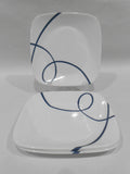 ❤️ NEW 4 Corelle LIA SQUARE 6.5" APPETIZER Bread PLATES / Cobalt Blue Curly Swirls