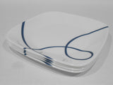 ❤️ NEW 4 Corelle LIA SQUARE 6.5" APPETIZER Bread PLATES / Cobalt Blue Curly Swirls