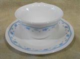 ☕︎ 2-pc CORELLE Corning MORNING BLUE HOOK CUP & SAUCER *Vitrelle Glass Floral