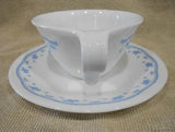 ☕︎ 2-pc CORELLE Corning MORNING BLUE HOOK CUP & SAUCER *Vitrelle Glass Floral