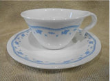 ☕︎ 2-pc CORELLE Corning MORNING BLUE HOOK CUP & SAUCER *Vitrelle Glass Floral