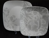❤️ NEW 16-pc CORELLE Night Blooms DINNERWARE SET Square Pale Gray Grey Floral