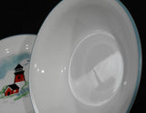 ❤️ Corelle OUTER BANKS 18-oz SOUP BOWL 7.25" Powder Blue Rim / Lighthouse Nautical