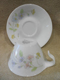 ☕︎ 2-pc CORELLE Corning PASTEL BOUQUET HOOK CUP & SAUCER *Vitrelle Glass Floral