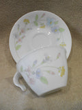 ☕︎ 2-pc CORELLE Corning PASTEL BOUQUET HOOK CUP & SAUCER *Vitrelle Glass Floral