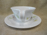 ☕︎ 2-pc CORELLE Corning PASTEL BOUQUET HOOK CUP & SAUCER *Vitrelle Glass Floral