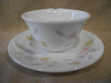 ☕︎ 2-pc CORELLE Corning PASTEL BOUQUET HOOK CUP & SAUCER *Vitrelle Glass Floral