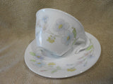 ☕︎ 2-pc CORELLE Corning PASTEL BOUQUET HOOK CUP & SAUCER *Vitrelle Glass Floral