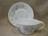 ☕︎ 2-pc CORELLE Corning PASTEL BOUQUET HOOK CUP & SAUCER *Vitrelle Glass Floral