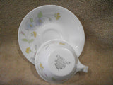 ☕︎ 2-pc CORELLE Corning PASTEL BOUQUET HOOK CUP & SAUCER *Vitrelle Glass Floral