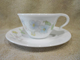 ☕︎ 2-pc CORELLE Corning PASTEL BOUQUET HOOK CUP & SAUCER *Vitrelle Glass Floral