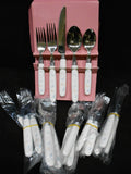 NEW 20-pc Corelle PINK TRIO Stainless FLATWARE Set *Pastel Blue Peach Blossoms