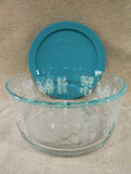 PYREX 4 Cup AMISH BUTTERPRINT Glass Storage Bowl Turquoise WHITE Rooster Wheat