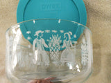 PYREX 4 Cup AMISH BUTTERPRINT Glass Storage Bowl Turquoise WHITE Rooster Wheat