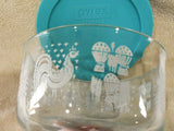 PYREX 4 Cup AMISH BUTTERPRINT Glass Storage Bowl Turquoise WHITE Rooster Wheat