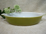 PYREX 10-oz AVOCADO GREEN PIXIE Corning 700 ml AuGratin Dish Milkglass 7" Baker