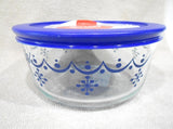 PYREX 4 Cup BLUE GARLAND Glass Storage Bowl & Plastic Cover / Holiday Snowflakes