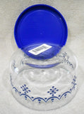 PYREX 4 Cup BLUE GARLAND Glass Storage Bowl & Plastic Cover / Holiday Snowflakes