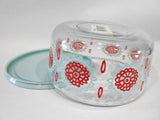 New PYREX 4 Cup CRIMSON BLOOMS Glass Storage Bowl & Cover /Sky Blue / Red Floral