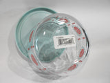 New PYREX 4 Cup CRIMSON BLOOMS Glass Storage Bowl & Cover /Sky Blue / Red Floral