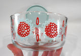 New PYREX 4 Cup CRIMSON BLOOMS Glass Storage Bowl & Cover /Sky Blue / Red Floral