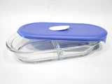 ❤️ 8300 / 8301 PYREX Storage 2 Cup DIVIDED Glass DISH w/ BERRY PINK or BLUE VENT Cover
