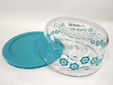 New PYREX 4 Cup TURQUOISE DAISY Glass Storage Bowl & Cover / Spring Blue Daisies